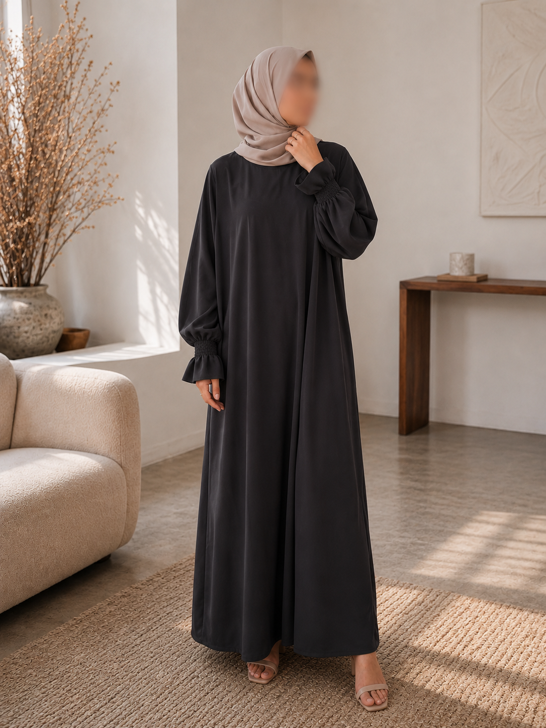 Abaya noire - manches smockées