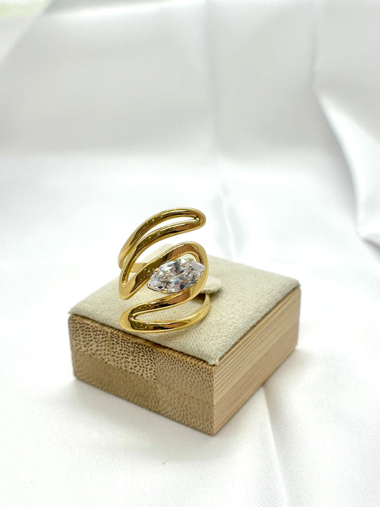 Bague marquise ajustable, design ouvert, cristal clair