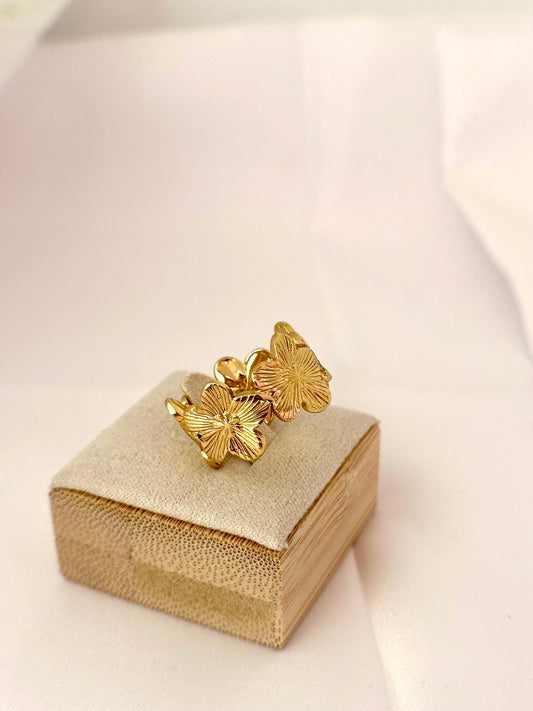 Bague ajustable fleurs dorées en acier inoxydable
