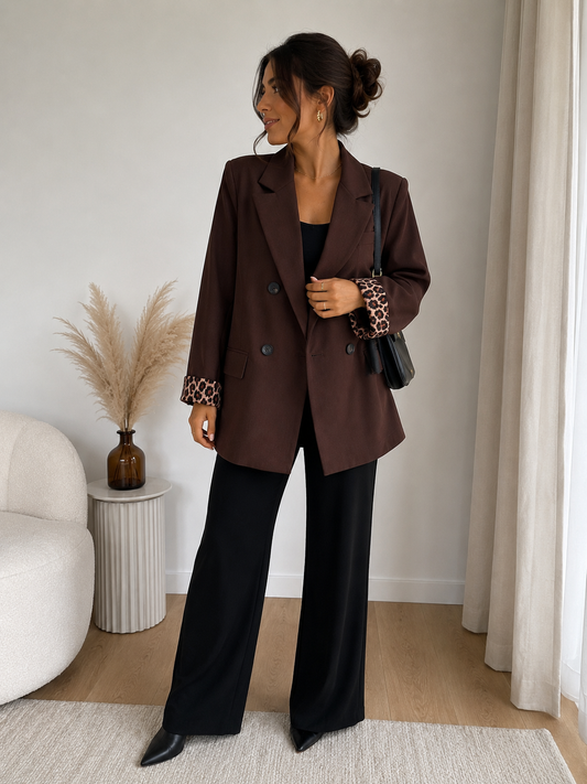 Veste blazer revers léopard doublure à l’intérieur