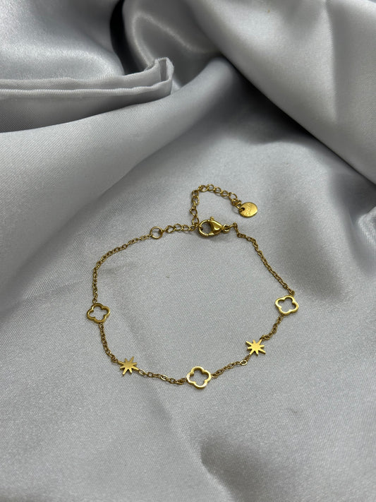 Bracelet doré trèfle & étoile – Acier inoxydable