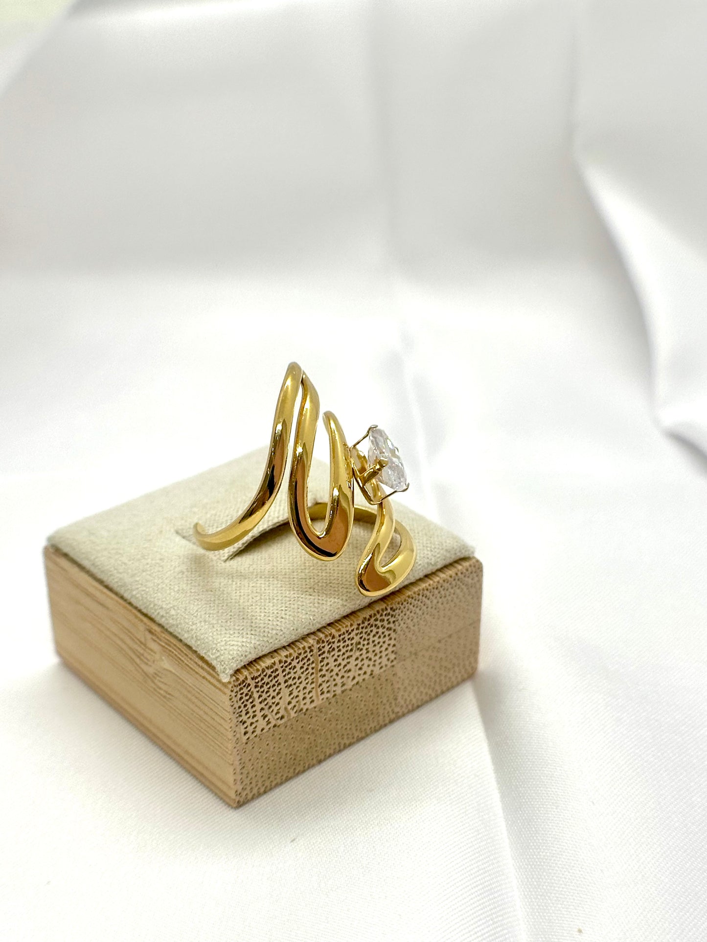 Bague marquise ajustable, design ouvert, cristal clair