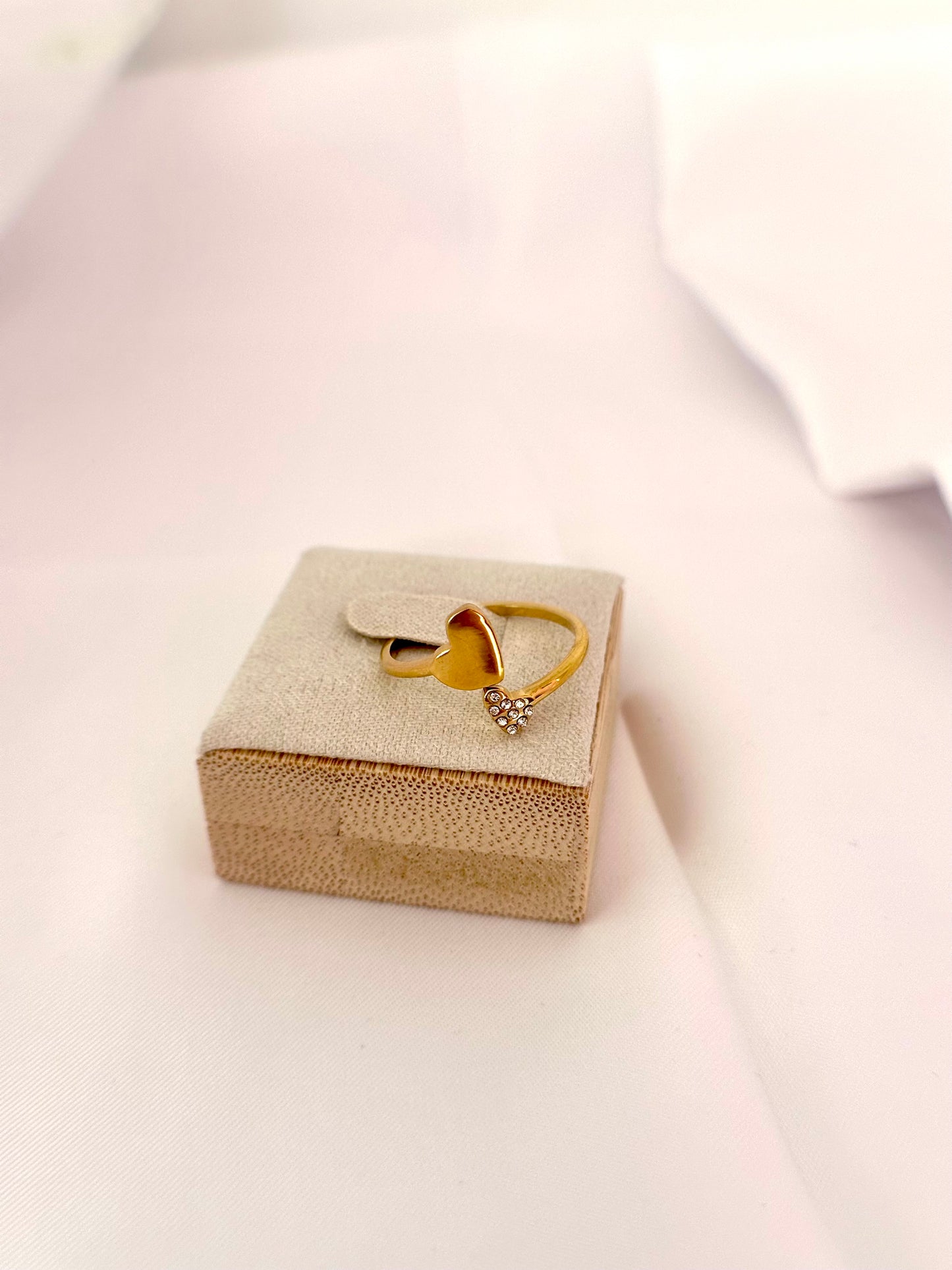 Bague ajustable double cœur