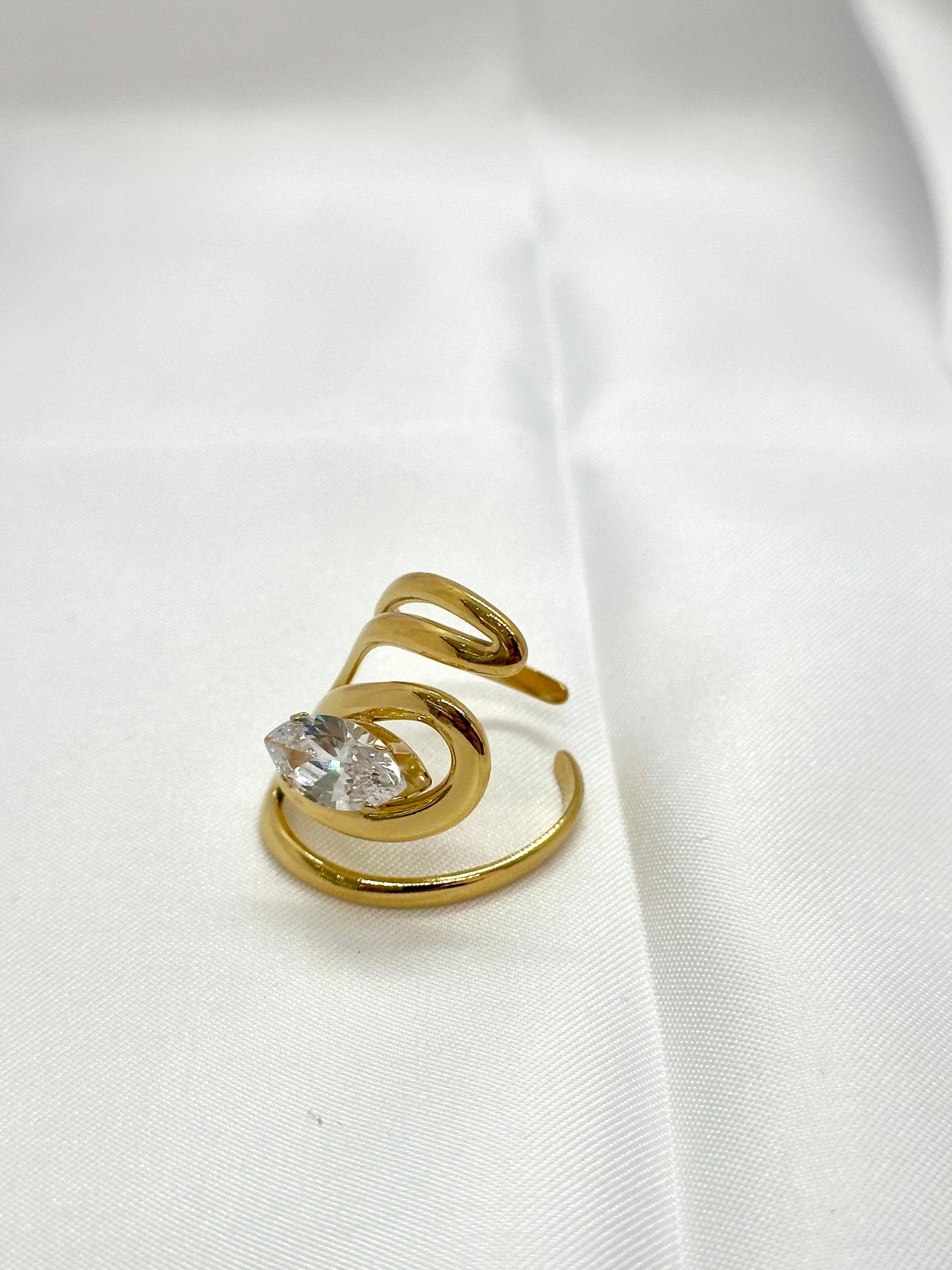 Bague marquise ajustable, design ouvert, cristal clair