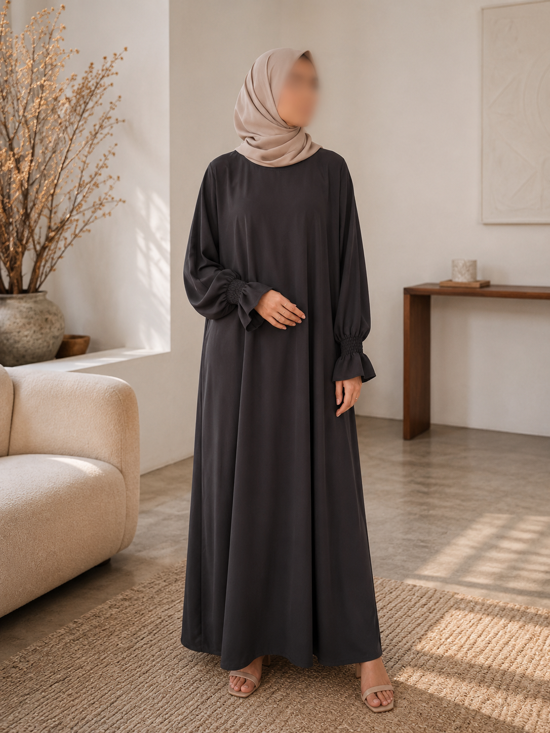 Abaya noire - manches smockées