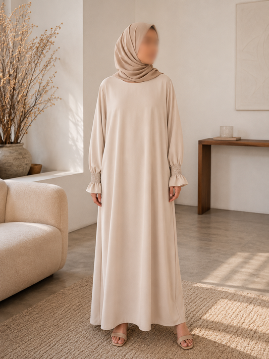 Abaya beige - manches smockées