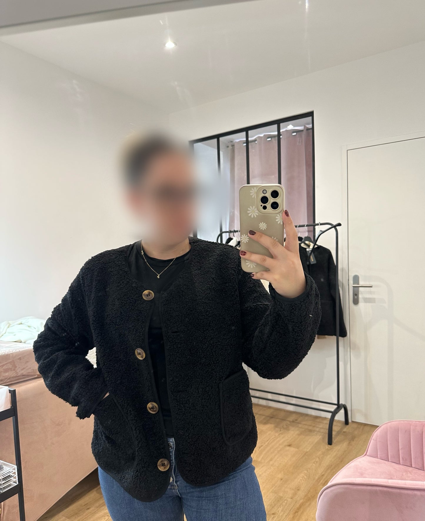 Veste teddy à boutons et poches