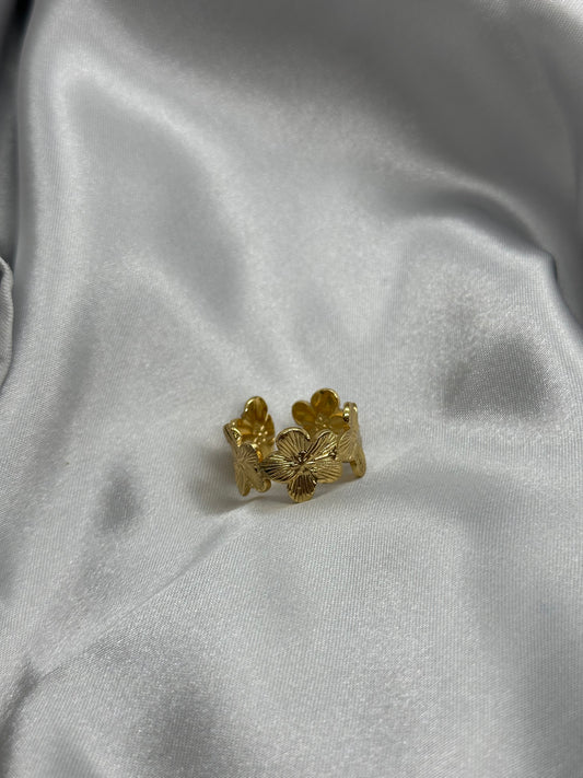 Bague ajustable fleurs dorées en acier inoxydable