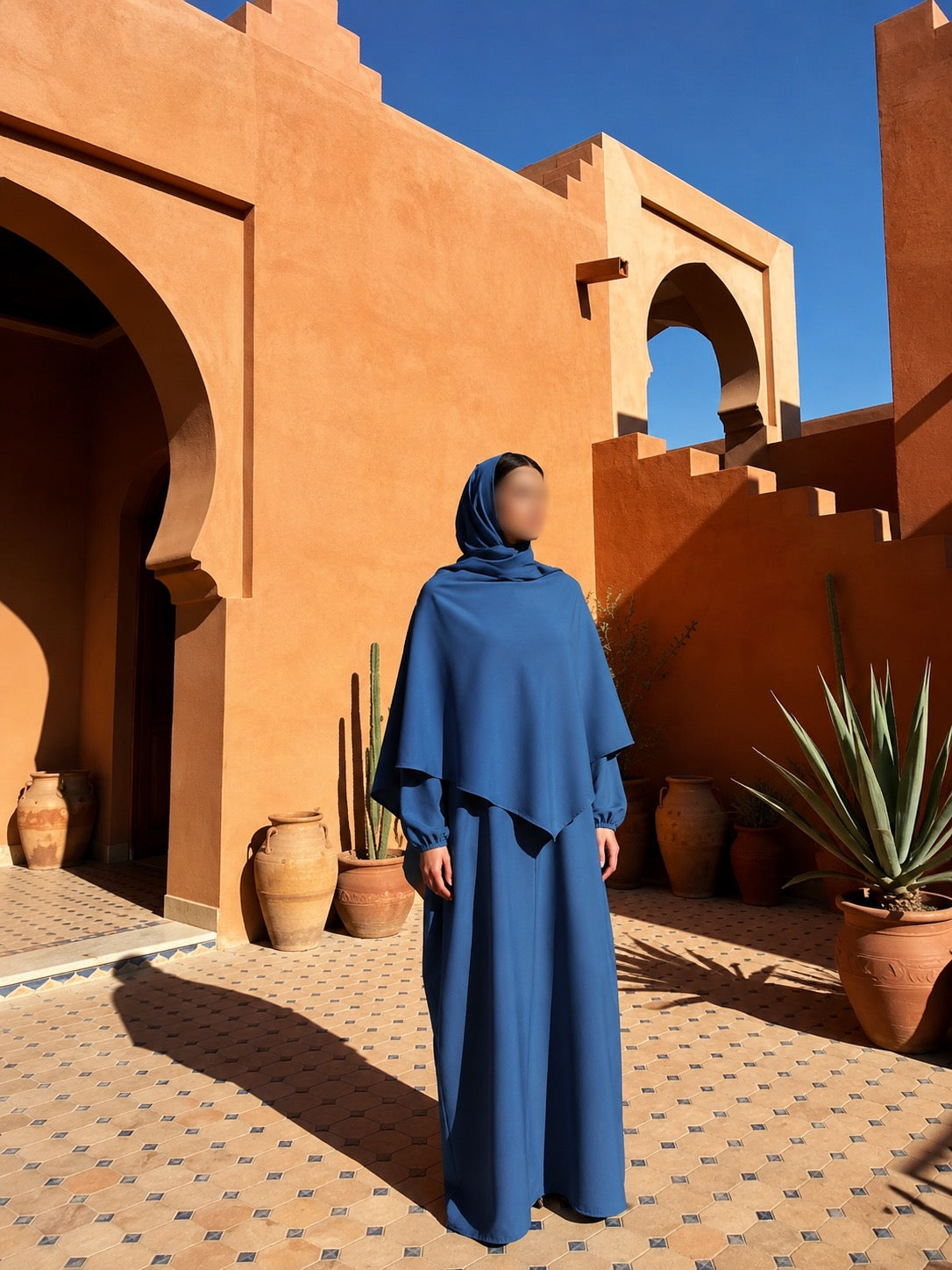 Ensemble abaya + khimar bleu bi-stretch