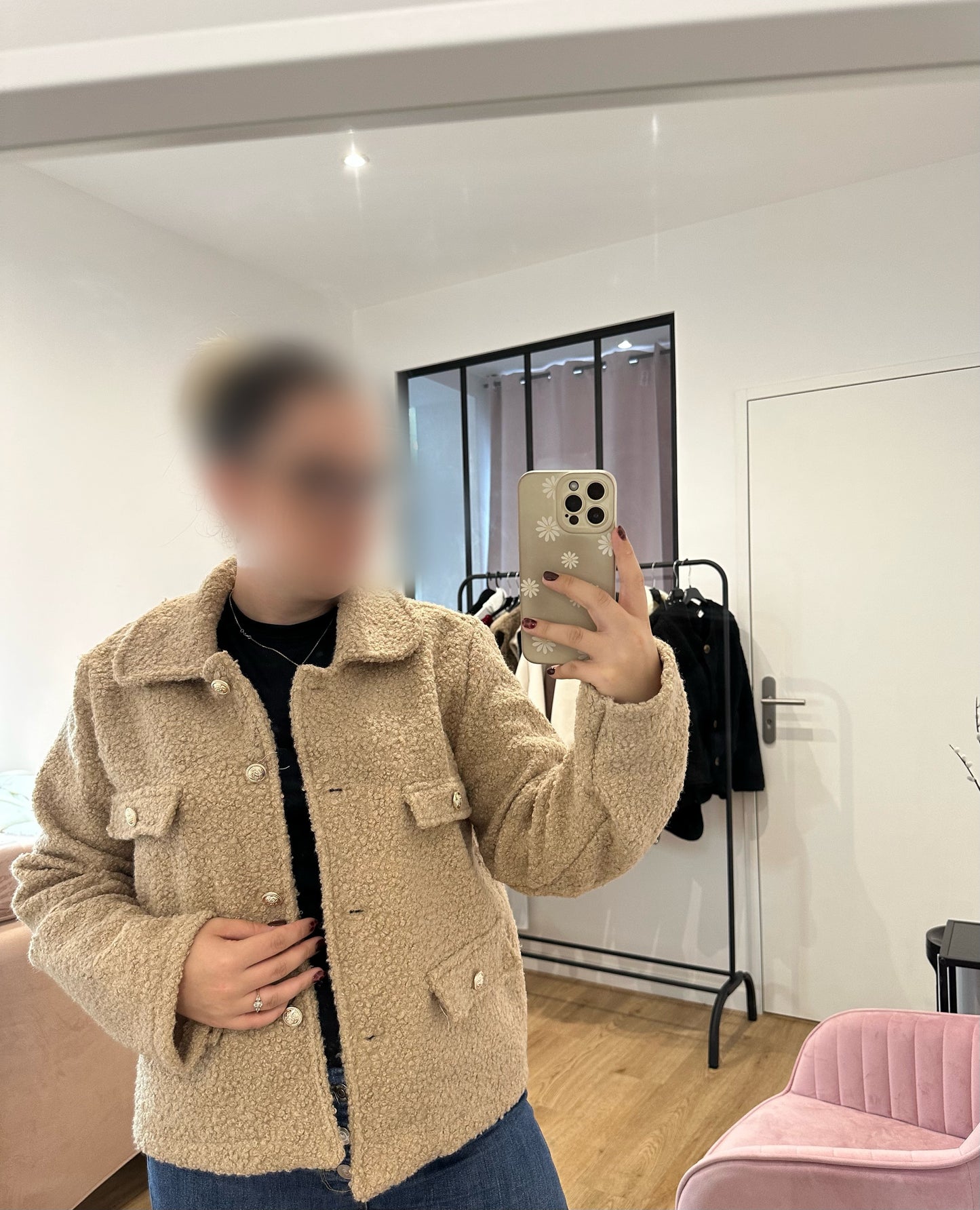 Veste bouclés à boutons dorés coton