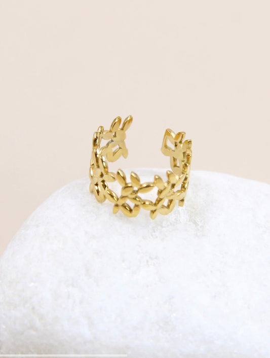 Bague Dorée “Fleur d’Or” – Acier Inoxydable Premium, Ajustable