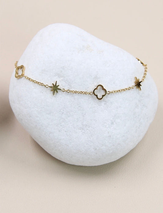 Bracelet doré trèfle & étoile – Acier inoxydable