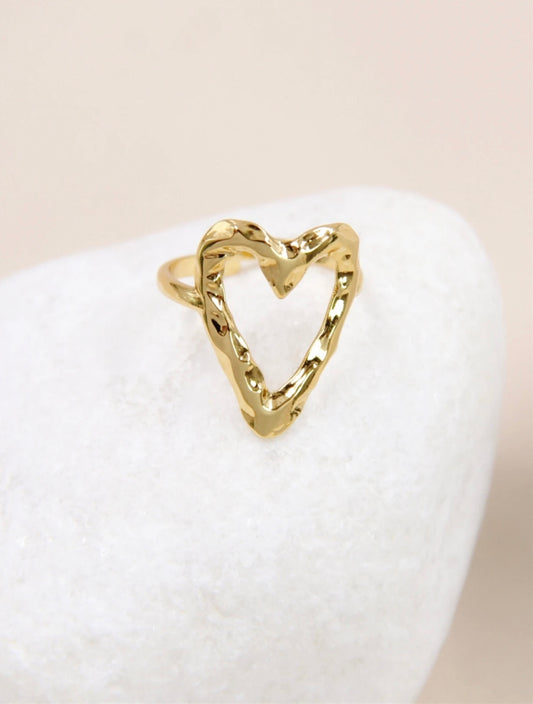 Bague Cœur Ouvert Dorée – Acier Inoxydable