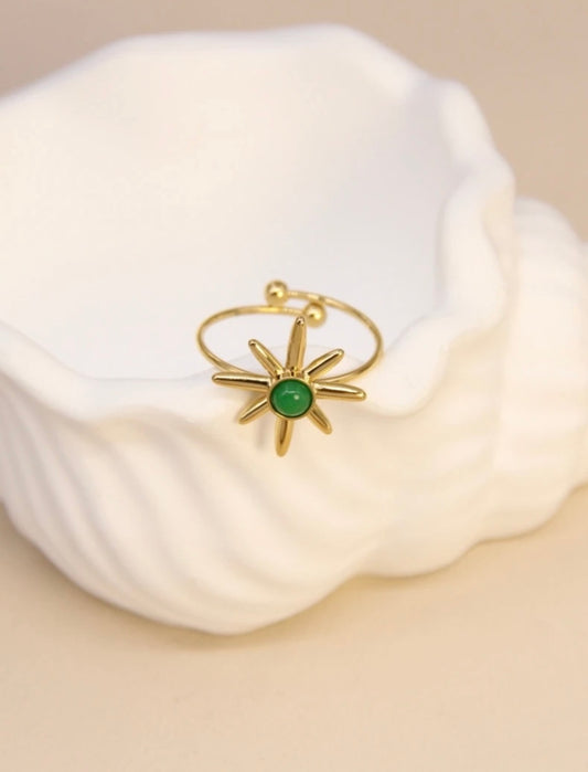 🌟 Bague Étoile Verte – Acier inoxydable doré