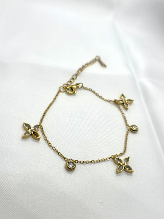 Bracelet doré à fleurs marquise et pierres