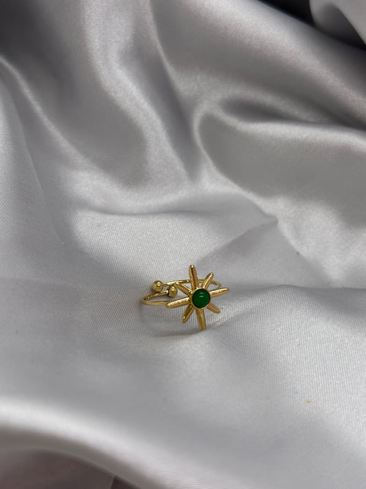 🌟 Bague Étoile Verte – Acier inoxydable doré