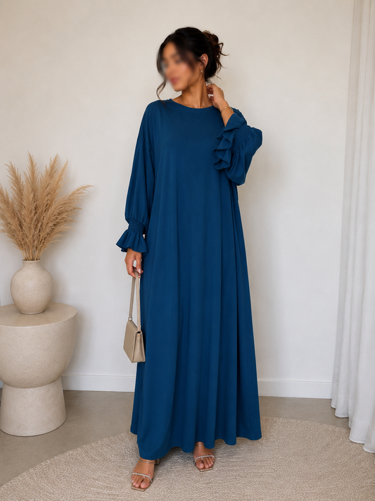 Abaya bleu marine - manches smockées