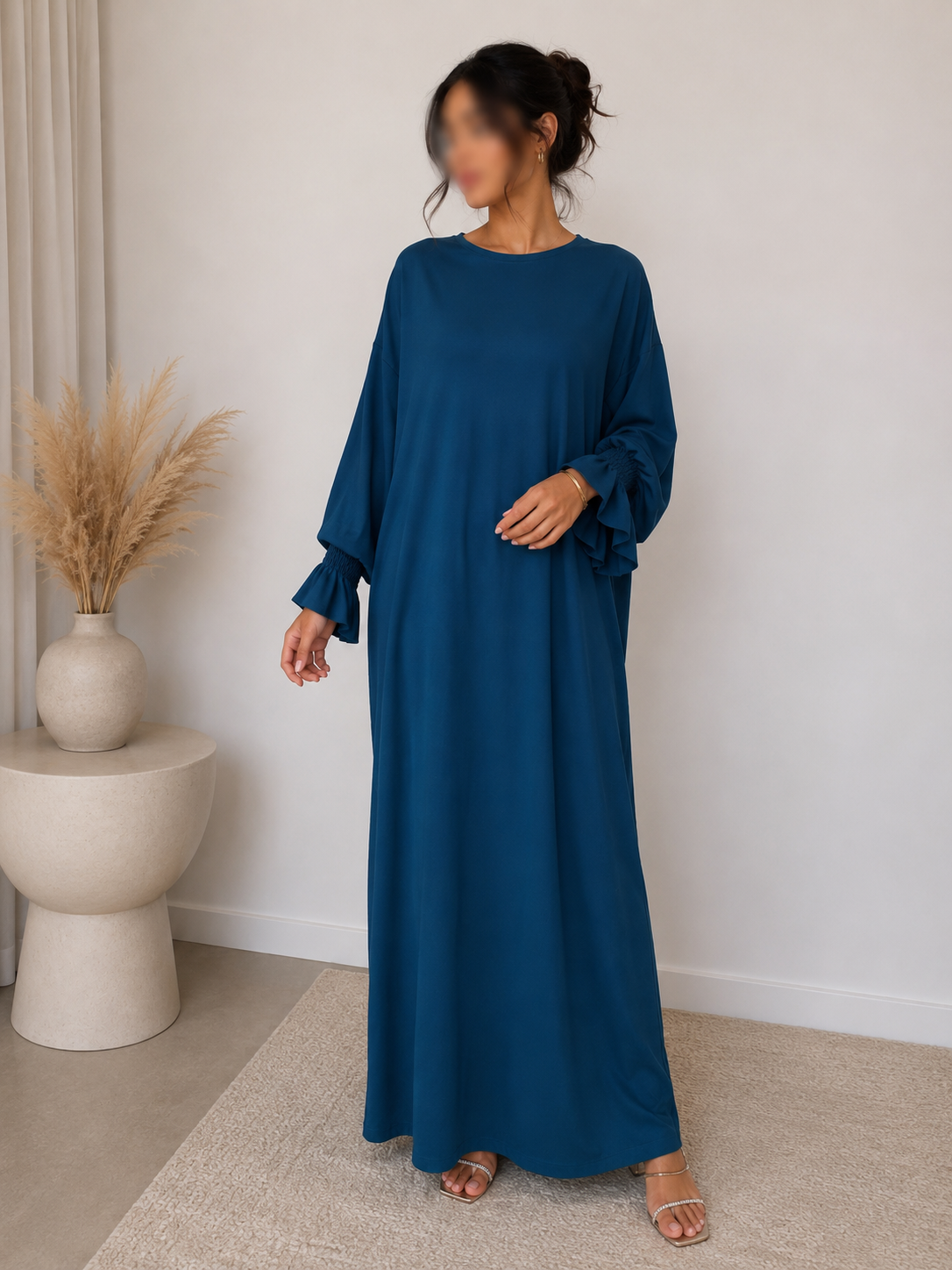 Abaya bleu marine - manches smockées
