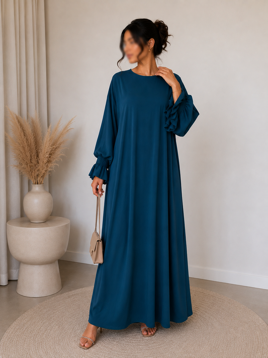Abaya bleu jean - manches smockées