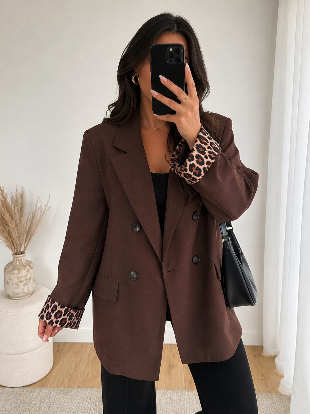 Veste blazer revers léopard doublure à l’intérieur