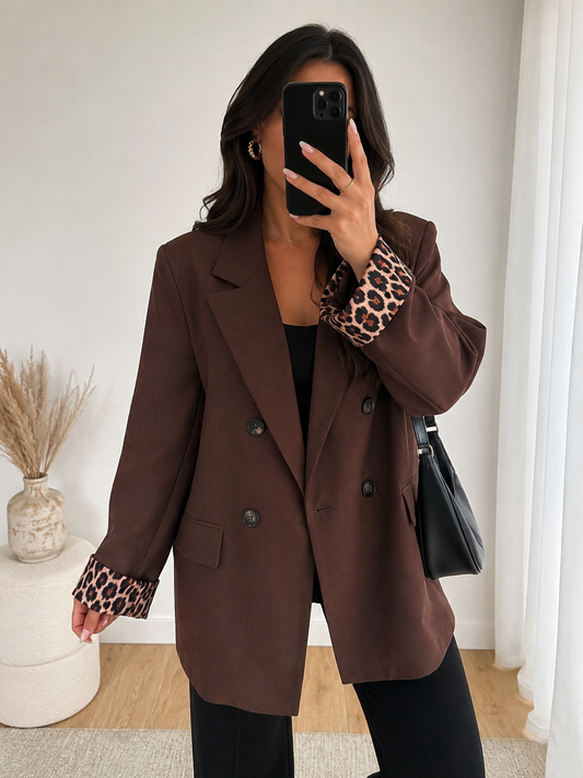 Veste blazer revers léopard doublure à l’intérieur