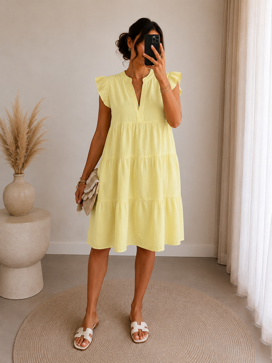 Robe gaze de coton jaune pastel — légère, fluide et ultra féminine.