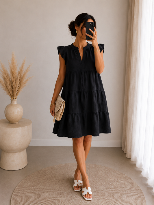 Robe gaze de coton noire — intemporelle, chic et ultra confortable.