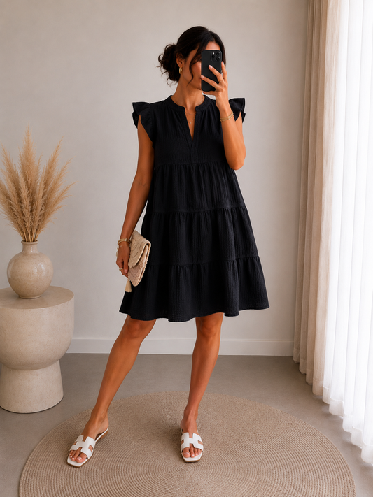 Robe gaze de coton noire — intemporelle, chic et ultra confortable.
